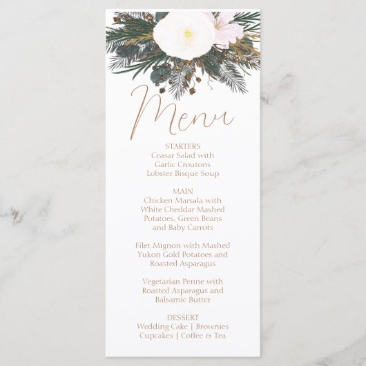 Winter Evergreen Wedding Menu Card Menükarte (Vorderseite)