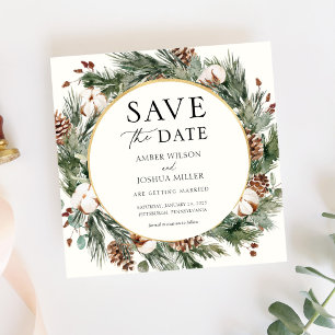 Winter Evergreen Wedding rettet das Datum Einladung