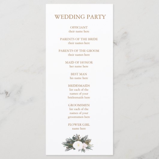 Winter Evergreen Wedding Zeremonie Programm (Rückseite)