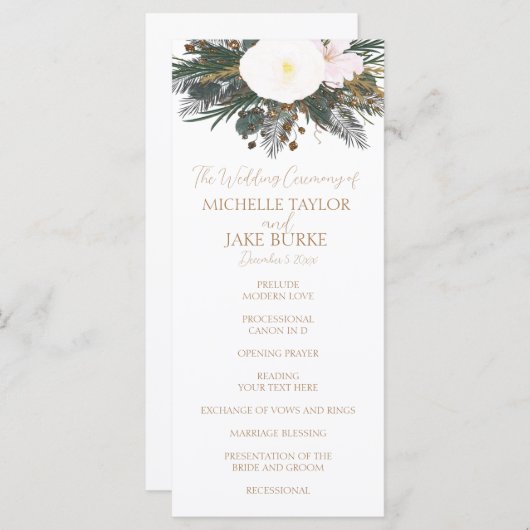 Winter Evergreen Wedding Zeremonie Programm (Vorne/Hinten)