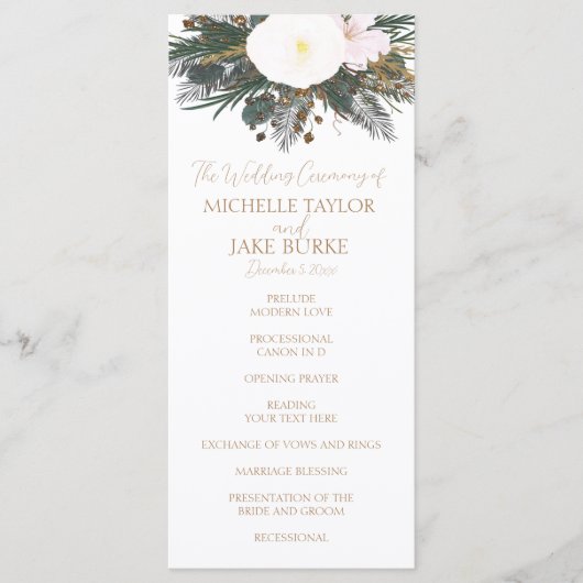 Winter Evergreen Wedding Zeremonie Programm (Vorderseite)