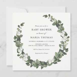 Winter Evergreen White Baby Shower Einladung
