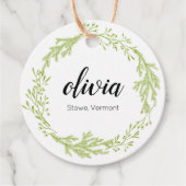 Winter Evergreen Wreath Script Bekleidungspreis Geschenkanhänger (Vorderseite)