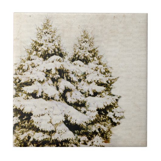 Winter Evergreens Vintag Fliese (Vorderseite)