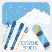Winter Extreme Sports Quadratischer Aufkleber (Vorderseite)