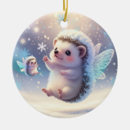 Winter Fairy Hedgehogs  – Cute Snowflake  Keramik Ornament