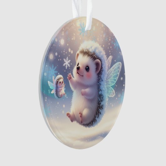 Winter Fairy Hedgehogs – Cute Snowflake Ornament (Vorderseite)