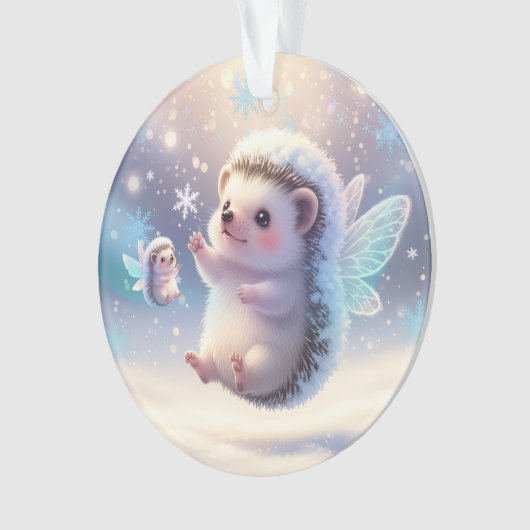 Winter Fairy Hedgehogs  – Cute Snowflake  Ornament (Vorderseite)