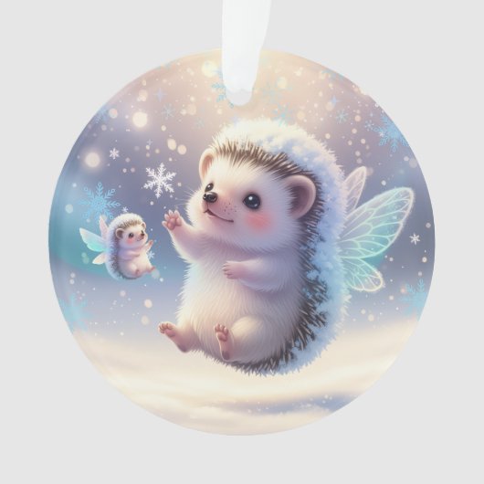 Winter Fairy Hedgehogs – Cute Snowflake Ornament (Vorderseite)