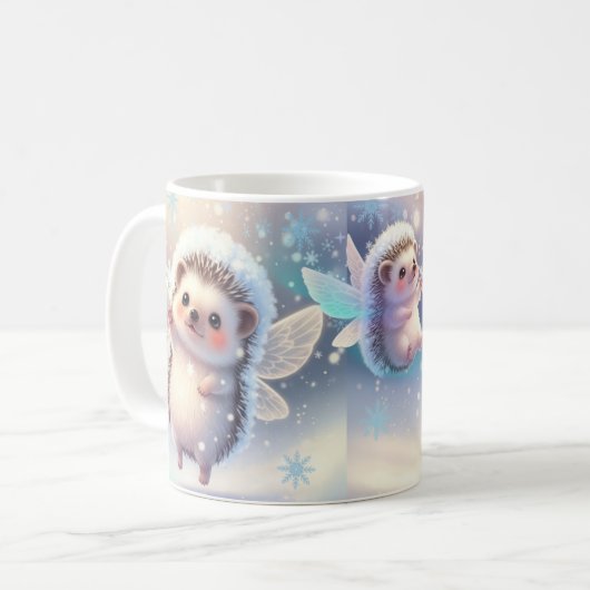 Winter Fairy Hedgehogs Mug – Cute Snowflake Kaffeetasse (Vorderseite Links)