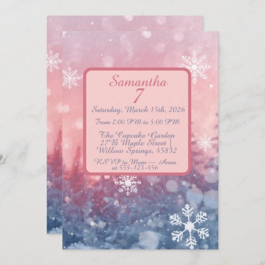 Winter Fairy Tale Invitation, Romantic Snowflake Einladung (Vorne/Hinten)