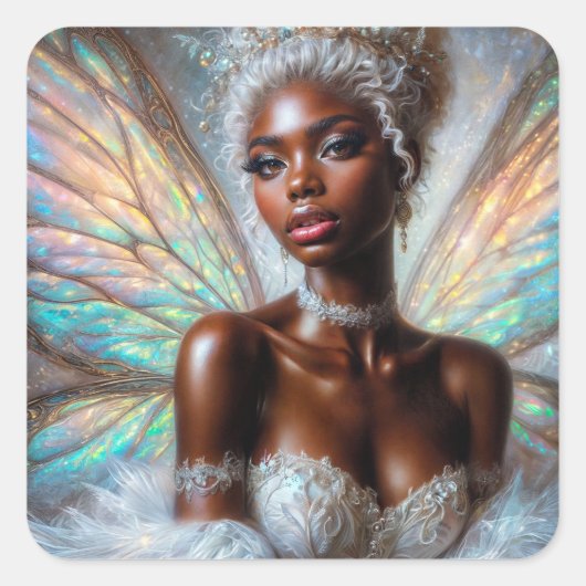 Winter Fairy With Dark Skin Quadratischer Aufkleber (Vorderseite)