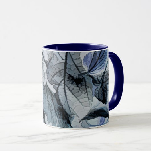 Winter Fallen Blätter in Blue & Gray Tasse (VorderseiteRechts)