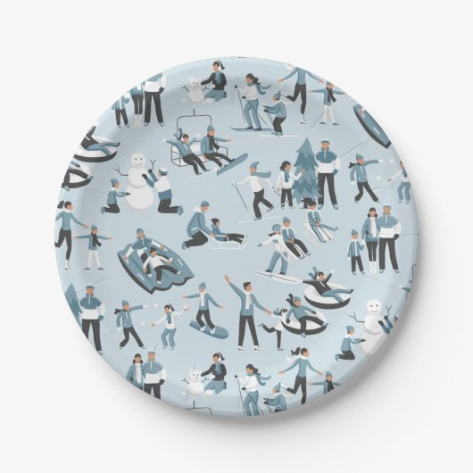 Winter Familienspass Weihnachtsfeiertag Pappteller (Vorderseite)