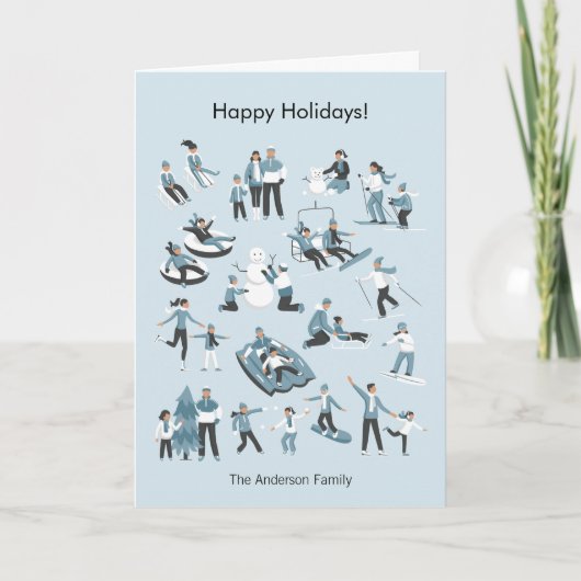 Winter Family Fun Christmas Feiertagskarte (Vorderseite)