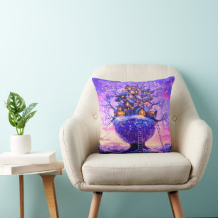 Winter-Fantasie-Schneebaum-Dorflandschaft Kissen