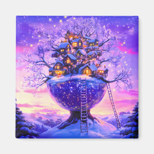 Winter-Fantasie-Schneebaum-Dorflandschaft Magnet