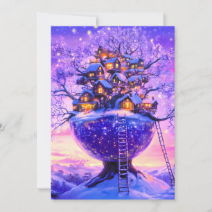 Winter-Fantasie Schneedorflandschaft Feiertagskarte