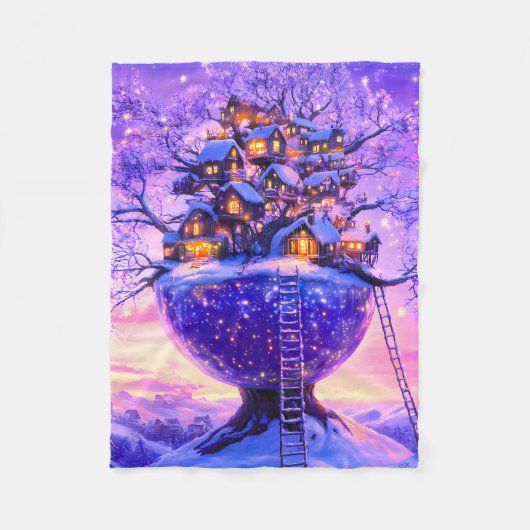 Winter-Fantasie Schneedorflandschaft Fleecedecke (Vorderseite)