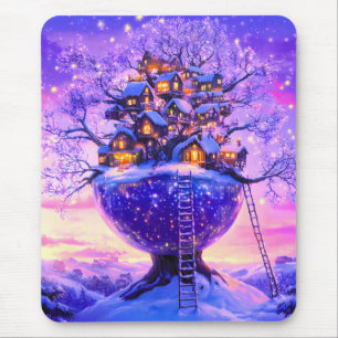 Winter-Fantasie Schneedorflandschaft Mousepad