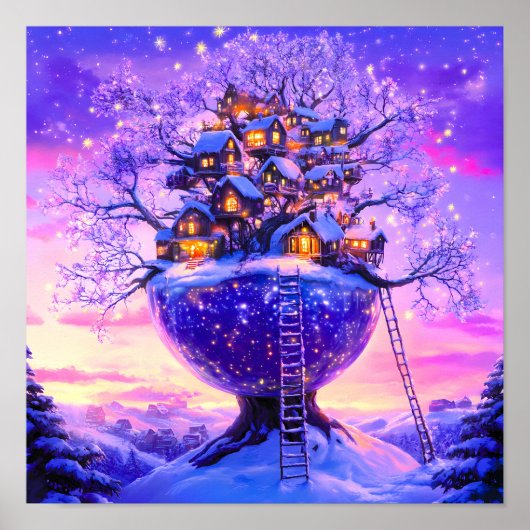 Winter Fantasie Schneedorflandschaft Poster (Vorne)
