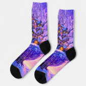 Winter Fantasie Schneedorflandschaft Socken (Linkes Detail)