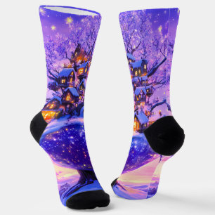 Winter Fantasie Schneedorflandschaft Socken