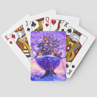 Winter-Fantasie Schneedorflandschaft Spielkarten