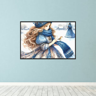 Winter Fantasy Prinzessin in einem schneebedeckten Leinwanddruck