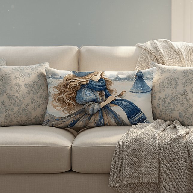 Winter Fantasy Prinzessin in einem schneebedeckten Lendenkissen (Winter Fantasy Princess in a Snowy Fairytale Lands Lumbar Pillow)