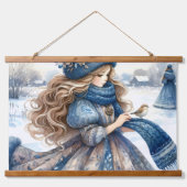 Winter Fantasy Prinzessin in einem schneebedeckten Wandteppich Mit Holzrahmen (Vorne)