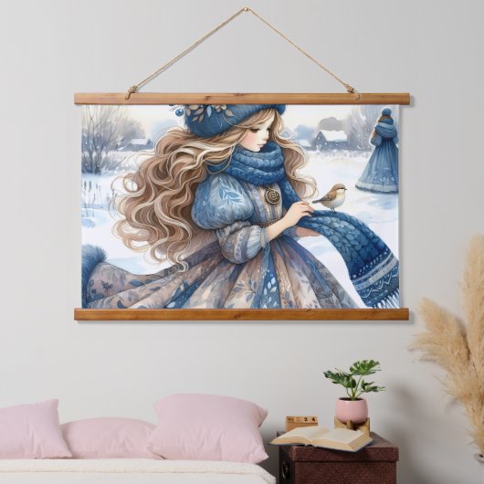 Winter Fantasy Prinzessin in einem schneebedeckten Wandteppich Mit Holzrahmen (Schlafzimmer)