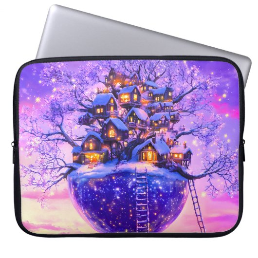 Winter Fantasy Snowy Tree Village Landscape Laptopschutzhülle (Vorderseite)