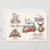 Winter Farm Animals Weihnachtsdusche Einladung (Vorderseite)
