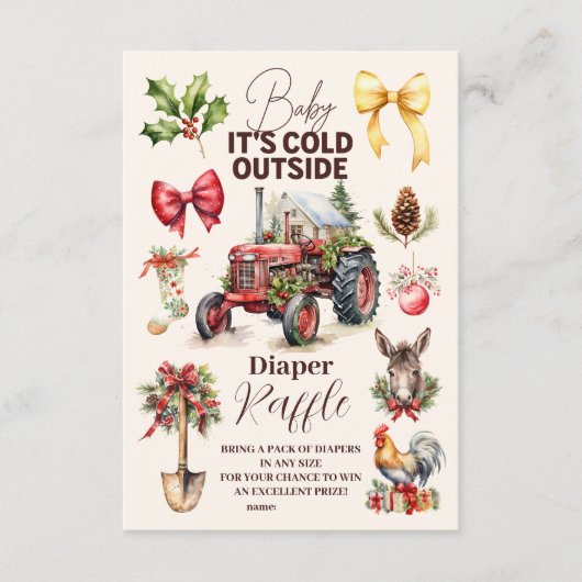 Winter Farm Animes Weihnachts Baby Diapper Raffle Begleitkarte (Vorderseite)