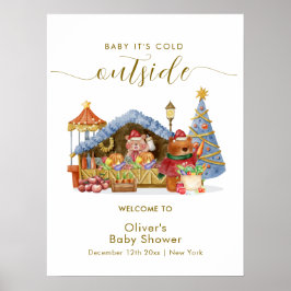 Winter Farmer Market Bear Baby Shower Welcome  Poster