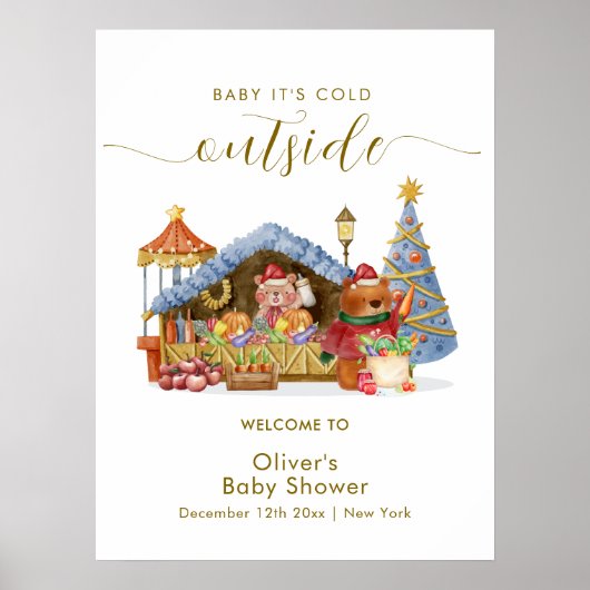 Winter Farmer Market Bear Baby Shower Welcome Poster (Vorne)