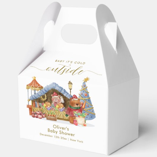 Winter Farmer Market Teddy Bear Baby Shower Geschenkschachtel (Rückseite)