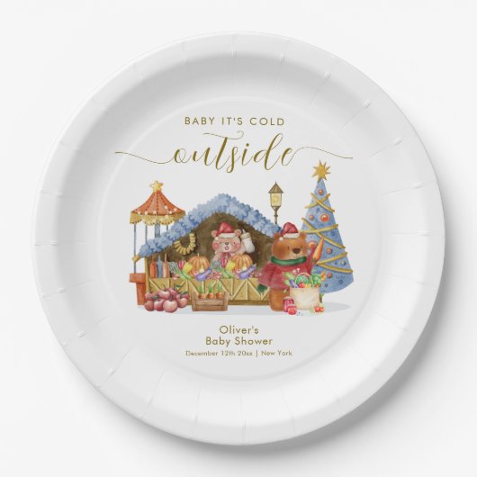 Winter Farmer Market Teddy Bear Baby Shower  Pappteller (Vorderseite)