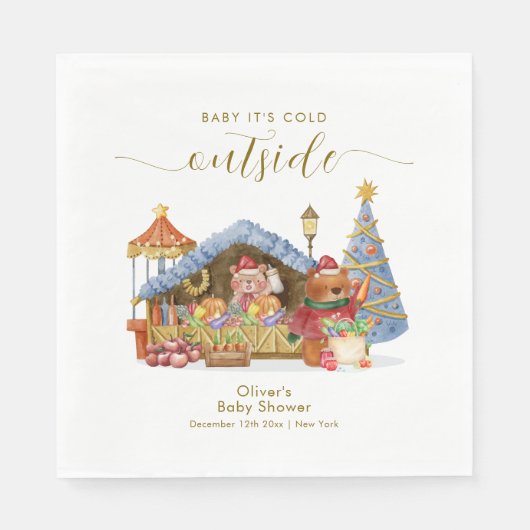 Winter Farmer Market Teddy Bear Baby Shower  Serviette (Vorderseite)