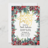 Winter Feiertag Weihnachten Holly & Pine Cones Einladung (Vorderseite)