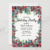 Winter Feiertag Weihnachten Holly & Pine Cones Einladung (Vorderseite)