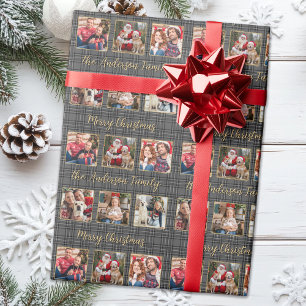 Winter-Feiertags-Karo Grau Gold Benutzerdefiniert Geschenkpapier