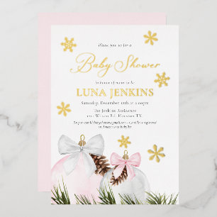 Winter-Feiertags-Mädchen-Baby-Shower-Folie-Einladu Folieneinladung