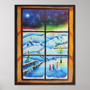 Winter-Fensterwand-Wandmalerei Poster