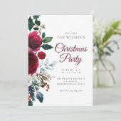 Winter Festive Floral Christmas Invitation Einladung (Stehend Vorderseite)
