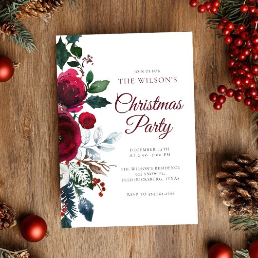 Winter Festive Floral Christmas Invitation Einladung