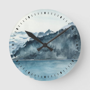 Winter Fjords Runde Wanduhr