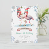 Winter-Flamingo-Eislauf-Einladung Einladung (Stehend Vorderseite)