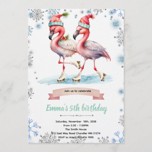 Winter-Flamingo-Eislauf-Einladung Einladung (Vorderseite)